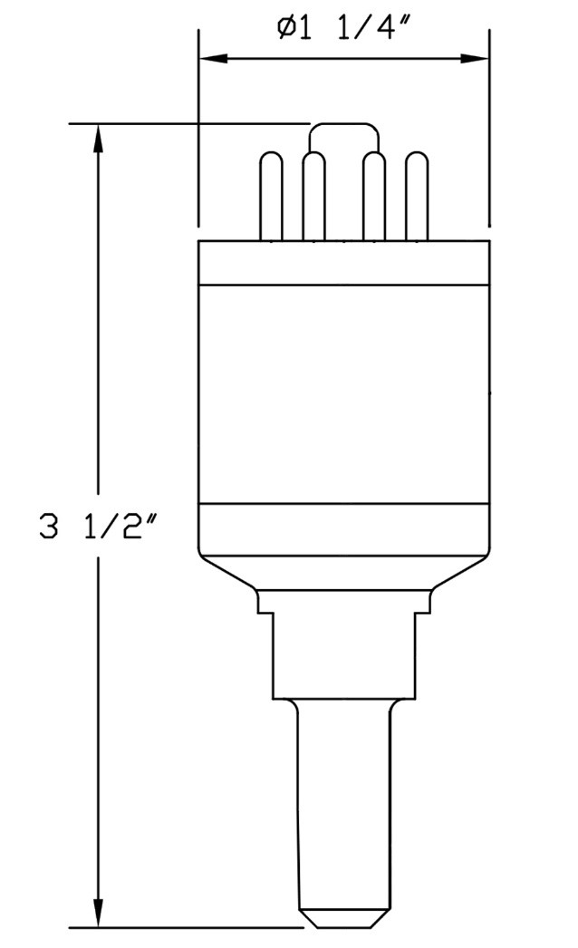 Dimensional drawing of the Televac® 1F Piezo-Diaphragm Vacuum Gauge.