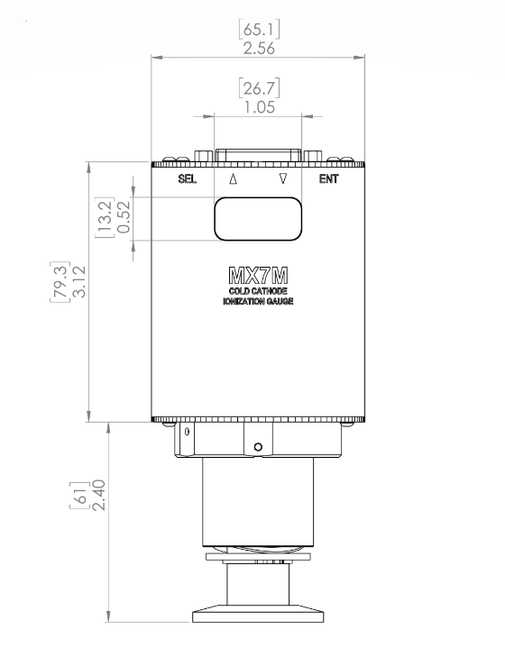 Dimensional drawing of the Televac® MX7M Cold Cathode Active Vacuum Gauge.