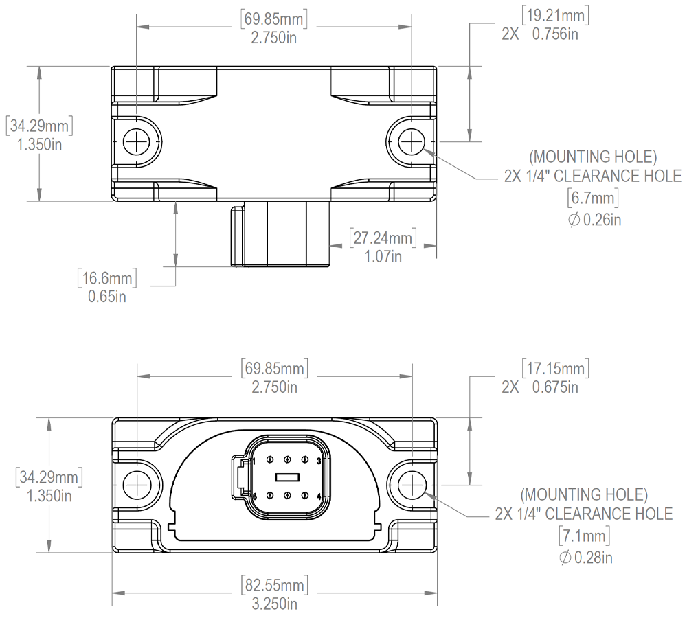 Dimensional Drawing of the ApexTwo™ dual-axis inclinometer from The Fredericks Company